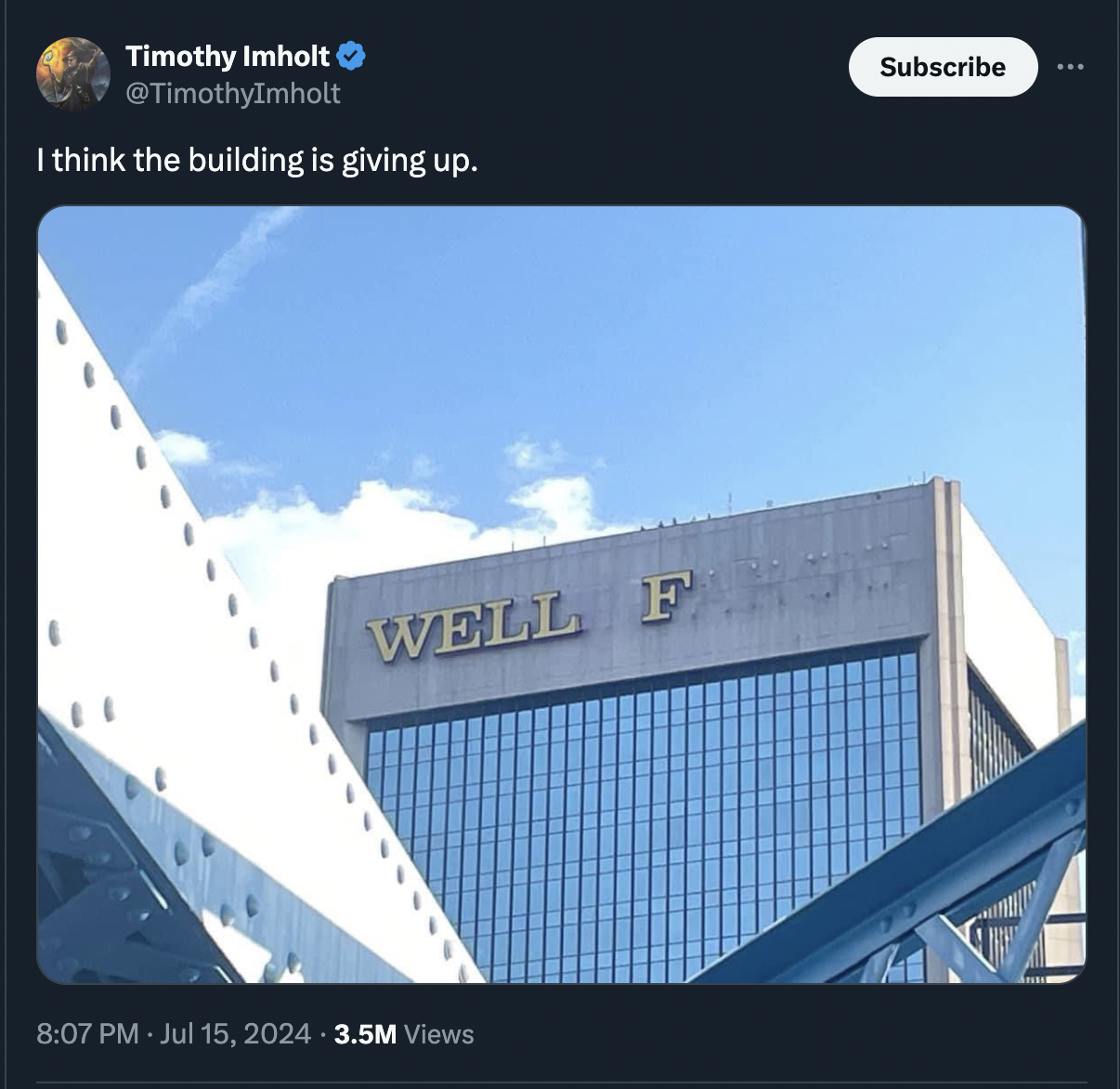 screenshot - Timothy Imholt I think the building is giving up. Well Fo 3.5M Views Subscribe